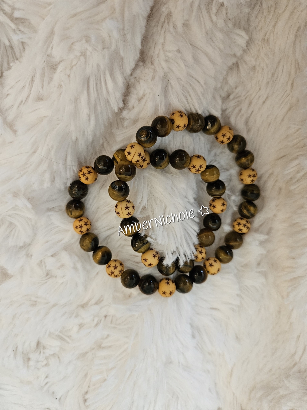 Yellow Star & Tiger Eye Beaded Bracelet - Double Wrap